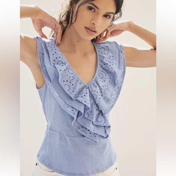 Anthropologie X Porridge Jodi Ruffle Eyelet Sleeveless Top - Picture 1 of 6